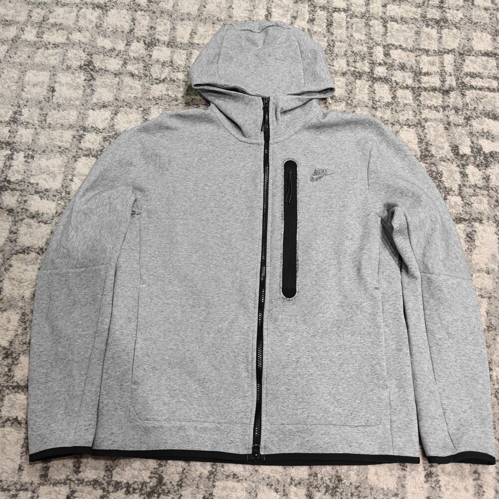 Nike Tech Fleece Full Zip Hoodie Heather Gray Black Trim Mens Size Medium